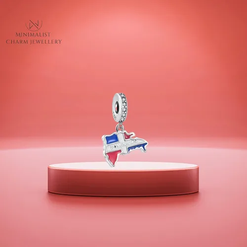 Vista 3 de República Dominicana colgante encanto 925 plata esterlina regalo para cumpleaños Navidad madre apto para pulsera, Plata esterlina, No es una piedra