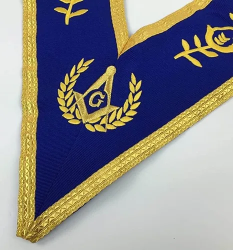 Vista 3 de Masonic Blue Lodge Master Mason - Juego de delantal, cuello, guanteletes (puños) Regalia Masonic (azul), Azul