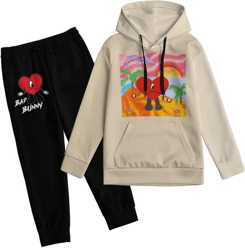 Vista 4 de Fcztomv Conjunto de 2 piezas con estampado 3D con capucha y pantalones deportivos, sudadera casual de manga larga
