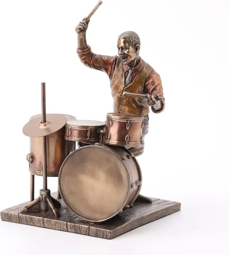 Vista 2 de Veronese Design Figura de resina de baterista de jazz de 8 pulgadas, estatua con acabado de bronce