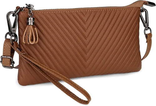 Vista 2 de Uromee Cartera de mano para mujer, de piel auténtica, con cadena de hombro desmontable
