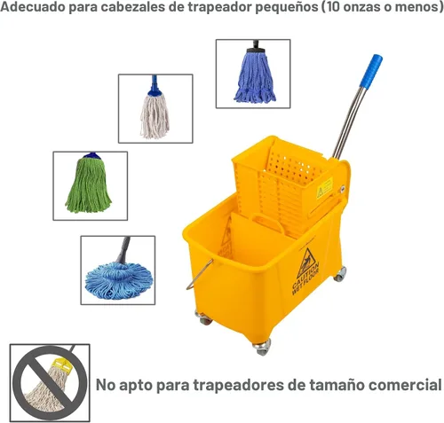 Vista 5 de Mind Reader Cubo para trapeador con escurridor, 22 cuartos (5.5 galones), limpieza de pisos, mango, ruedas, 16.25"L x 10.75"W x 24.5"H, amarillo