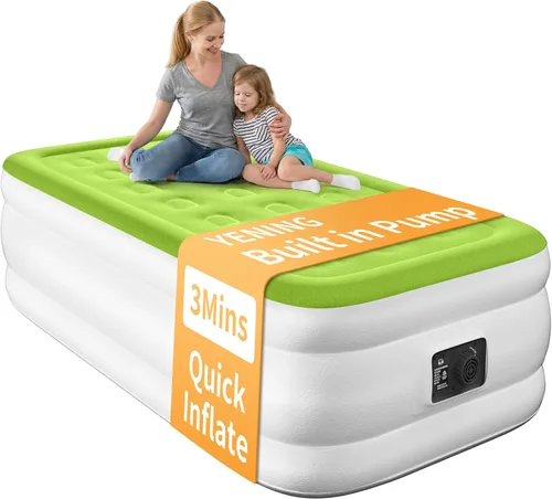 Vista 14 de YENING Colchón de aire tamaño completo con bomba incorporada, cama elevada doble inflable, cama de aire hinchable para camping eléctrico de 18 Beige