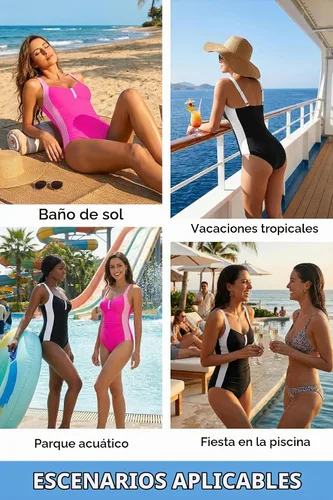 Vista 2 de Tempt Me Trajes de baño de una pieza con control de abdomen Negro blanco
