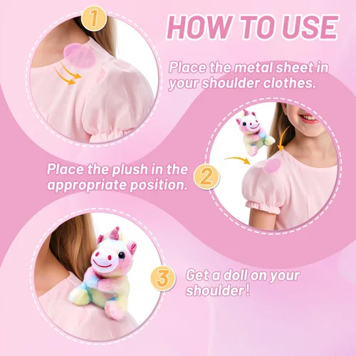 Vista 2 de Juguetes de peluche con imán de unicornio para el hombro, lindo regalo de peluche para niñas de 3 a 8 años, accesorios de disfraz, regalos para niños