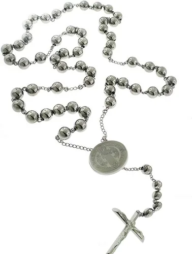Vista 4 de Rosario católico cuentas collar de oración acero inoxidable San Benito medalla de 28 pulgy 6 mm 24 pulg y 6 mm o 18 pulg y 4 mm