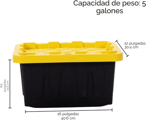 Vista 5 de Contenedor de almacenamiento de plástico de 5 galones con tapa con cerradura, apilable, resistente, de servicio regular para garaje, herramientas