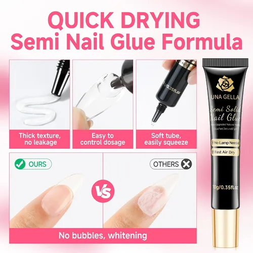 Vista 5 de UNA GELLA No necesita lámpara de pegamento sólido para uñas a presión: uñas acrílicas súper fuertes semi pegamento de uñas gel de curado rápido 0.3