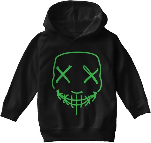 Vista 2 de Máscara de neón iluminada, sudadera con capucha de forro polar para niños y jóvenes de Purge Halloween