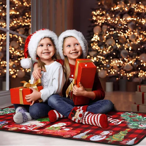 Vista 5 de 2 piezas de alfombras y tapetes de cocina de Navidad para el suelo con respaldo antideslizante, decoración de cocina de Navidad feliz, juego