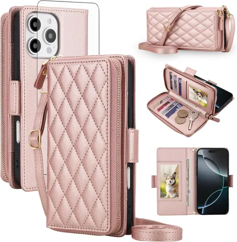 Vista 47 de Asuwish Funda compatible con iPhone 6/6s/7/8/SE 2020 2022 con cremallera y bloqueo RFID, protector de pantalla, correa cruzada i6 i7 i8 7s 8s SE2020