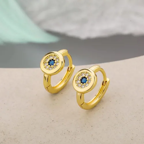 Vista 3 de Huggie - Aretes de aro pequeños con circonita cúbica para mujeres y niñas, cartílago de circonita cúbica azul, hipoalergénicos, delicados