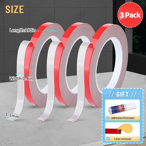 Vista 2 de PHIXBEAR Paquete de 3 Súper Fuerte Adhesión - Cinta de Doble Cara de Servicio Pesado, Cinta de Montaje Multipropósito Impermeable
