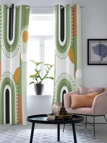 Vista 5 de Libaoge Curtains Panels for Kitchen Mid-Century Modern Art Geometric Abstract Green Window Curtains Light Filtering Grommet Top Drapes for Bedroom
