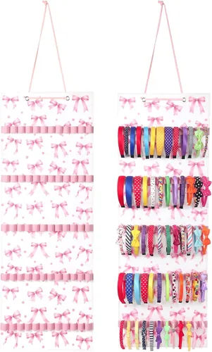 Vista 9 de Tudomro Soporte Colgante para Diademas para Niñas Organizador de Accesorios de Cabello de Felpa con 60 Bandas Elásticas Soporte para Lazos