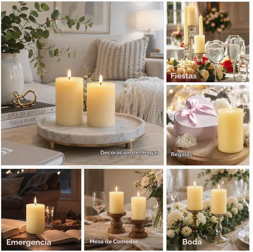 Vista 8 de Paquete de 3 velas de cera de abeja en forma de pilar, velas de cera de abeja blanco marfil - 105 horas de combustión larga, velas de cera de abeja