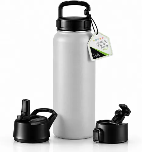 Vista 42 de SIPX™ Botella de Agua Aislada de 18 oz con 3 Tapas – Acero Inoxidable a Prueba de Fugas, Triple Aislamiento – Frío 24 Horas/Caliente 12 Horas – Negro