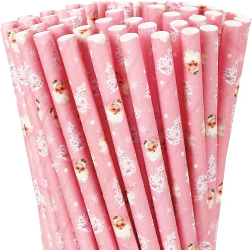 Vista 8 de 100 pajitas de papel de bastón de caramelo de Navidad, color rojo y blanco, para invierno, desechables, para bebidas, decoraciones de cócteles