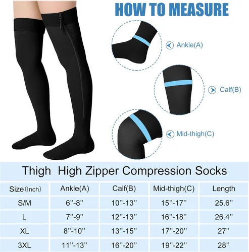 Vista 3 de Calcetines de compresión con cremallera alta hasta el muslo de 20-30 mmHg, medias de compresión con cremallera hasta el muslo para mujeres