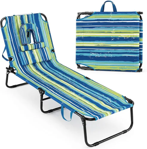 Vista 22 de GYMAX Silla bronceadora, sillas plegables con orificio para la cara y funda, asa de transporte de almohada extraíble, portátil, compacta, diseño al