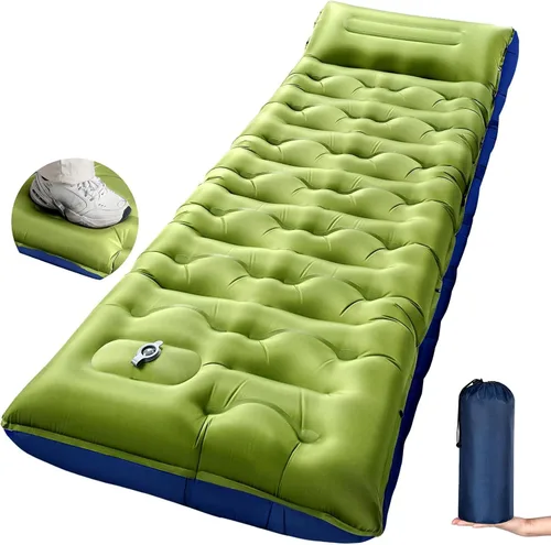 Vista 16 de KASBAH - Colchoneta de dormir inflable de 6 pulgadas de grosor con bomba de pie y almohada integradas, equipo de campamento ultraligero