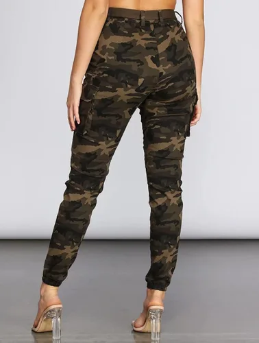 Vista 7 de Pantalones de senderismo tipo cargo para mujer, pantalones de camuflaje ajustados, casuales, para exteriores, pantalones deportivos con bolsillos