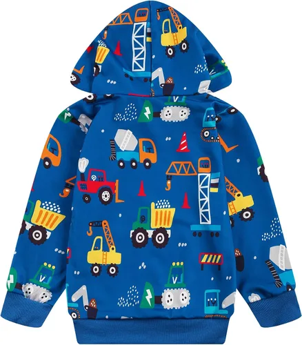 Vista 2 de NUBEEHOHO Sudadera con capucha para niño pequeño, sudadera de manga larga con estampado de dinosaurio y camión de bomberos, ropa de invierno