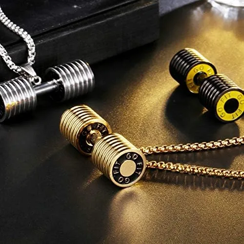 Vista 3 de Collar con colgante de barra para hombre, gimnasio, fitness, gimnasio, cadena con colgante para hombres y niños, incluye cadenas de 23.7 pulgadas