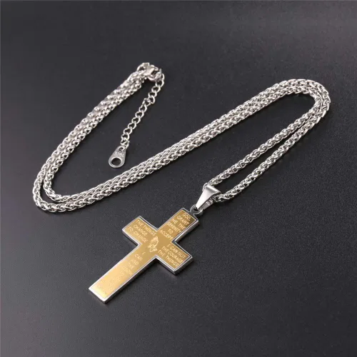 Vista 3 de U7 Simple Cross Necklace for Men Women, Stainless Steel Silver Black Gold Latin Cross Pendant Necklaces, Custom Engravable, Length 22-24 Inches