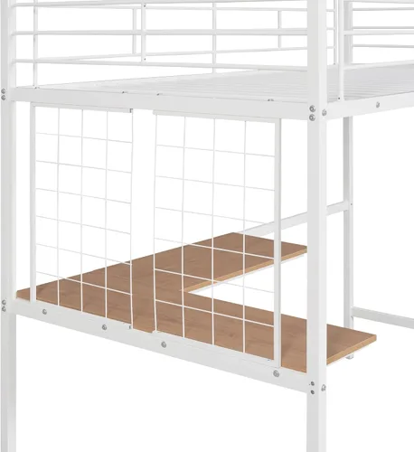Vista 5 de Harper & Bright Designs Cama tipo loft individual con escritorio y rejilla de metal, marco de cama de metal con barandillas de longitud completa