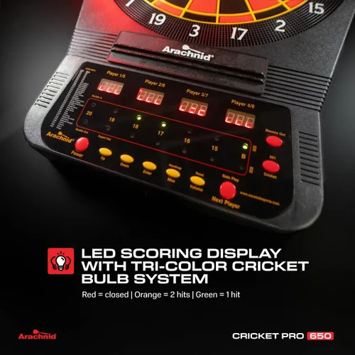 Vista 4 de Arachnid Cricket Pro Tournament-Quality Electronic Dartboard up to 40 Games and 315 Variations (Including Popular Cricket Modes)