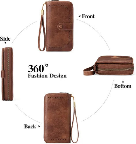 Vista 4 de GAEKEAO Leather Credit Card Holder Wallet for Women RFID Blocking Large Capacity Bifold Zipper Card Case Organizer with Wristlet 45 Slots