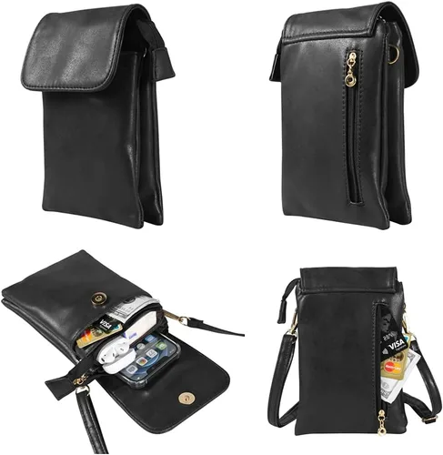 Vista 4 de Bolso de teléfono con correa cruzada para Samsung Galaxy A15 5G A05S A04S A14 A13 A23 A53 A54 A32 A42 S24 Ultra S23 Fe S22 Plus marrón (A- Brown)