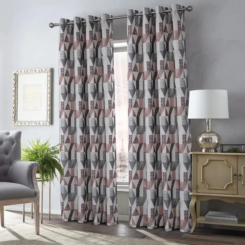 Vista 2 de always4u Cortinas geométricas de jacquard con textura de lino sintético, 2 paneles de 84 pulgadas para sala de estar, dormitorio, 54 x 84 pulgadas