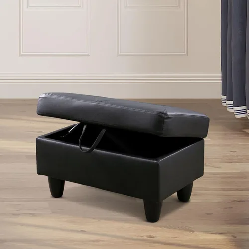 Vista 2 de Reposapiés rectangular de piel sintética con almacenamiento para sala de estar y dormitorio (negro)