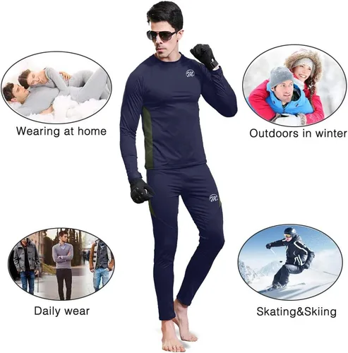 Vista 6 de MEETWEE Men's Thermal Underwear Set, Winter Ski Gear Fleece Lined Long Johns Base Layer Warm Top & Bottom for Skiing Black