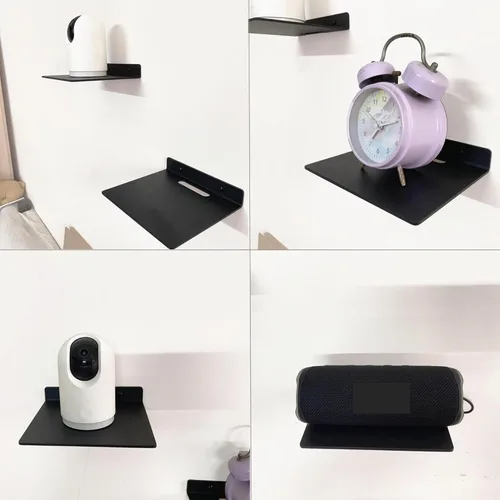 Vista 4 de Pequeño estante flotante – 0.118 in de grosor, 6.5 pulgadas, estante de pared de metal, estantes flotantes de metal para eco, cámaras, altavoz