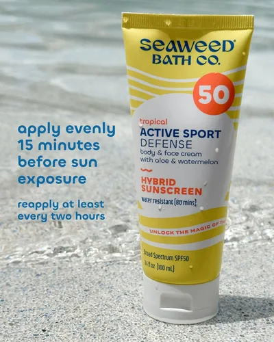 Vista 4 de Seaweed Bath Co Sport Protector solar SPF 50, 3.4 FZ Broad Spectrum Hybrid Sunscreen with Zinc Oxide, Aloe & Watermelon, Water Resistant Face and