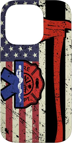 Vista 17 de Funda para iPhone 16 EMT Firefighter American Flag Patriot Paramedic Firefighter