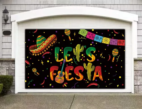 Vista 3 de Telón de fondo negro de Let's Fiesta Mexicana, 6 x 3.6 pies, decoración de fiesta de Let's Fiesta Luau Cinco de Mayo, decoración de cumpleaños