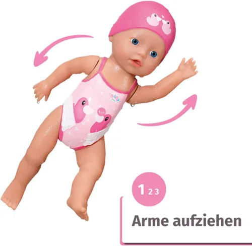 Vista 3 de Baby Born 835302 My First Swim Girl 11.8 in Badepuppe, bewegliche Weapon Beine, schwimmt durchs Wasser, Wasserdicht und Ohne Batterien verwendbar