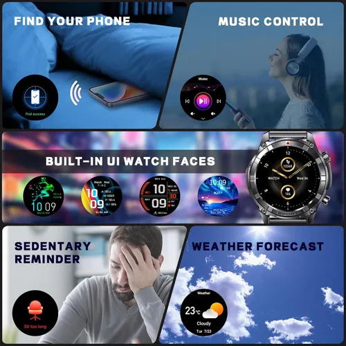 Vista 7 de Reloj inteligente para hombre con Bluetooth y linterna de 7 días de duración de la batería