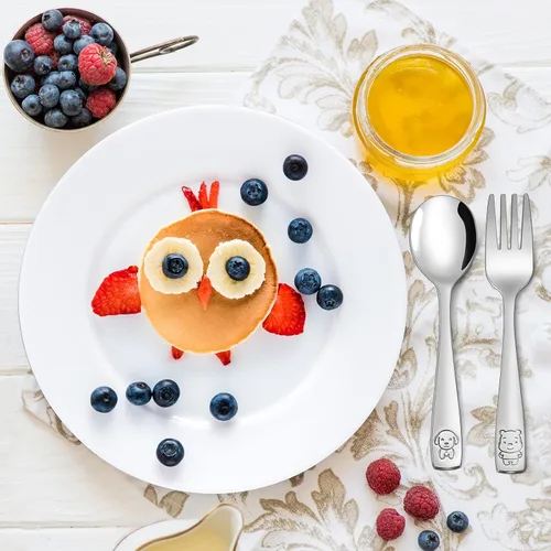 Vista 7 de VITEVER Utensilios para Niños Pequeños de 10 Piezas, Juego de Cubiertos de Acero Inoxidable para Niños, Tenedores y Cucharas Seguros para Niños