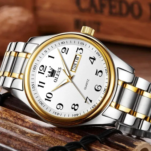 Vista 7 de OLEVS Reloj de negocios de lujo esfera grande fácil de leer reloj analógico de cuarzo con fecha de día relojes clásicos impermeables con números
