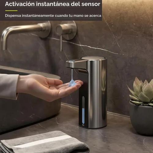 Vista 5 de EKO Aroma - Dispensador automático de jabón líquido de 9 onzas líquidas, recargable y resistente al agua para cocina y baño, con control de volumen