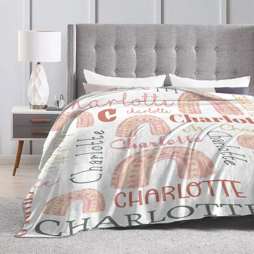 Vista 6 de Manta personalizada de arcoíris para bebé, manta acogedora de franela ligera con nombre para bebés, niños, adultos, niñas, niños, sofá cama, 30 x 40