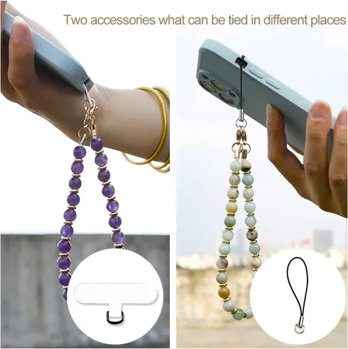 Vista 4 de VICHUNHO Correa de muñeca con cuentas de mármol para teléfono, cordón para celular con pestaña de sujeción, pulsera de muñeca manos libres