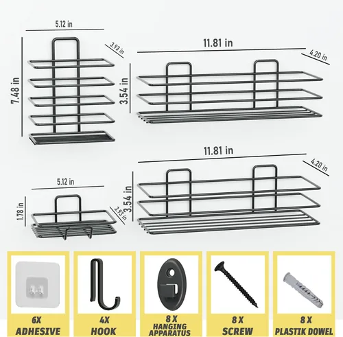 Vista 6 de Dekula Organizador adhesivo para ducha, paquete de 4, estantes de ducha para almacenamiento de baño, organizadores de baño de acero inoxidable a