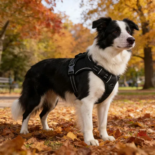 Vista 11 de Arnés para perro sin tirones, chaleco ajustable para mascotas con clips para correa delantera/trasera, arnés de chaleco cómodo reflectante