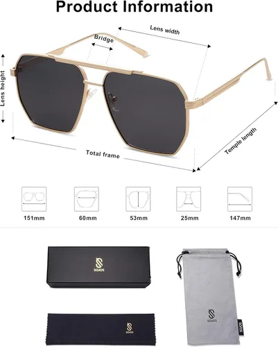 Vista 5 de SOJOS Gafas de sol polarizadas cuadradas retro de gran tamaño para mujeres y hombres, estilo vintage, UV400, gafas de sol clásicas grandes de metal